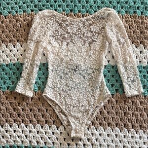 H&M Cream Lace 1pc Open Back Sexy Bodysuit Wedding Womans sz XS NWOT